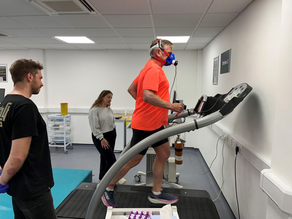 Steve James, 65, is being monitored by researchers at the University of Exeter during his marathon feat (University of Exeter/PA)