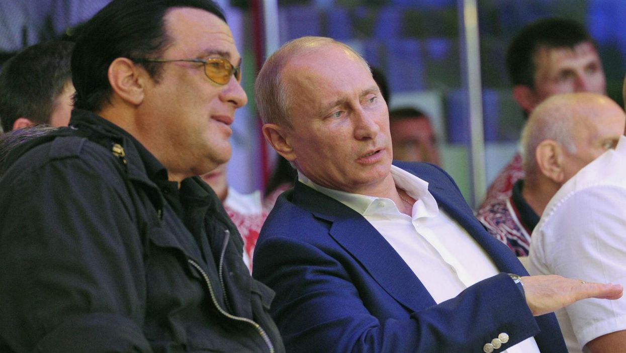 Steven Seagal and Vladimir Putin watch martial arts together in 2012