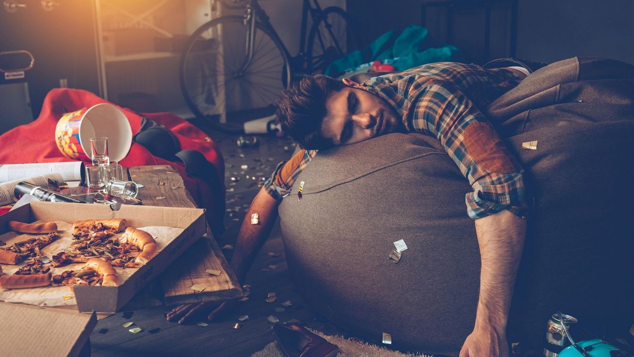 stock image of a man hungover