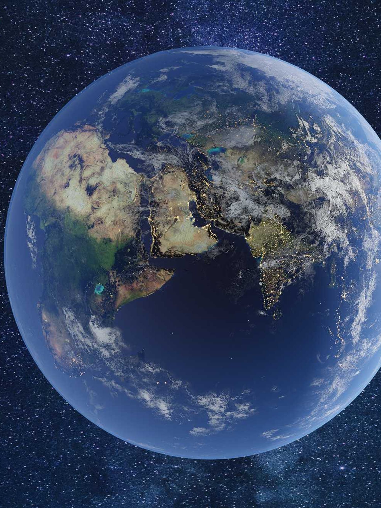 Stock image of Earth in space, surrounded by stars against a blue space.