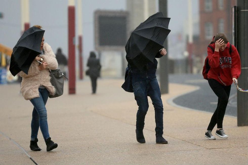 Students brave high winds in Blackpool