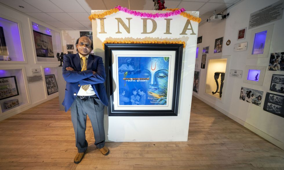 Suresh Joshi attending the single\u2019s world premier release event at the Liverpool Beatles Museum (Peter Byrne/PA)
