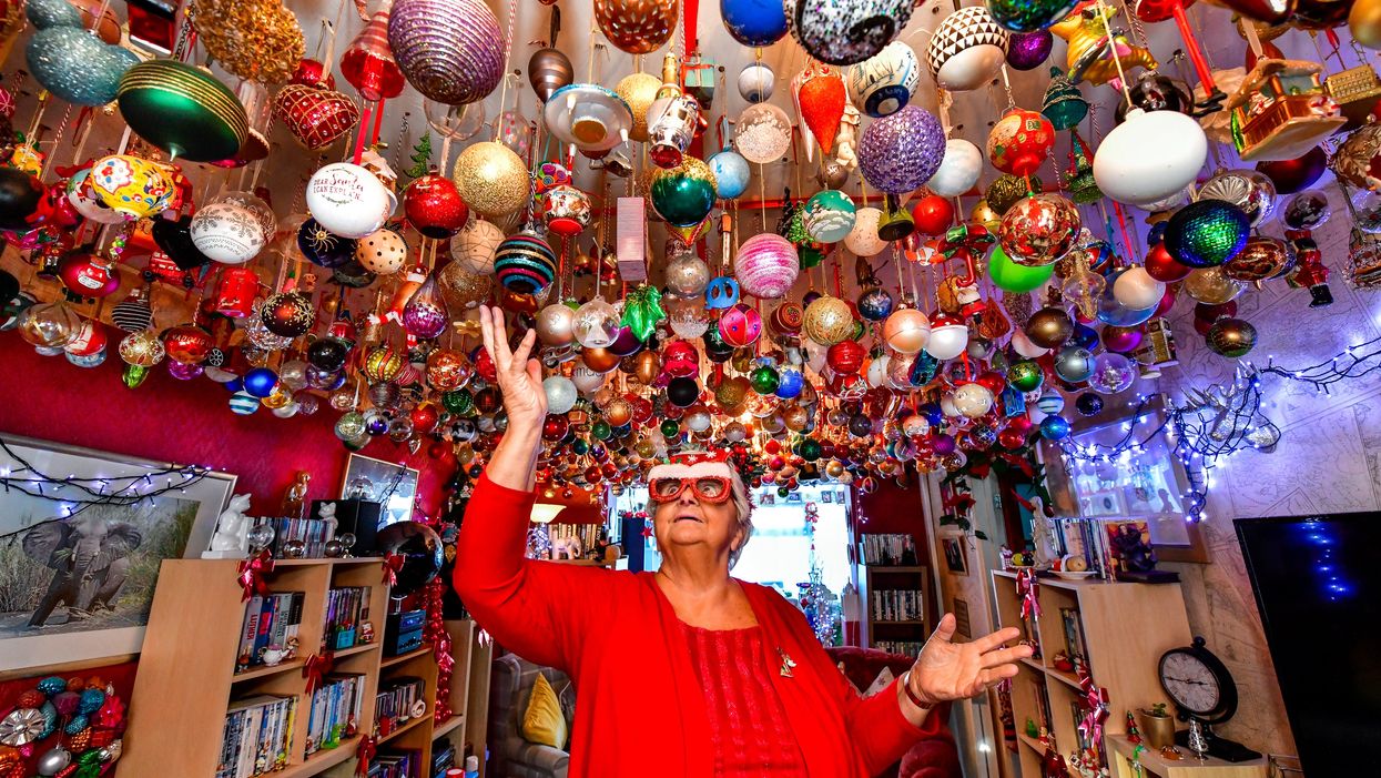Sylvia Pope with the largest collection of Christmas bauble ornaments (Diyan Kantardzhiev/Guinness World Records)