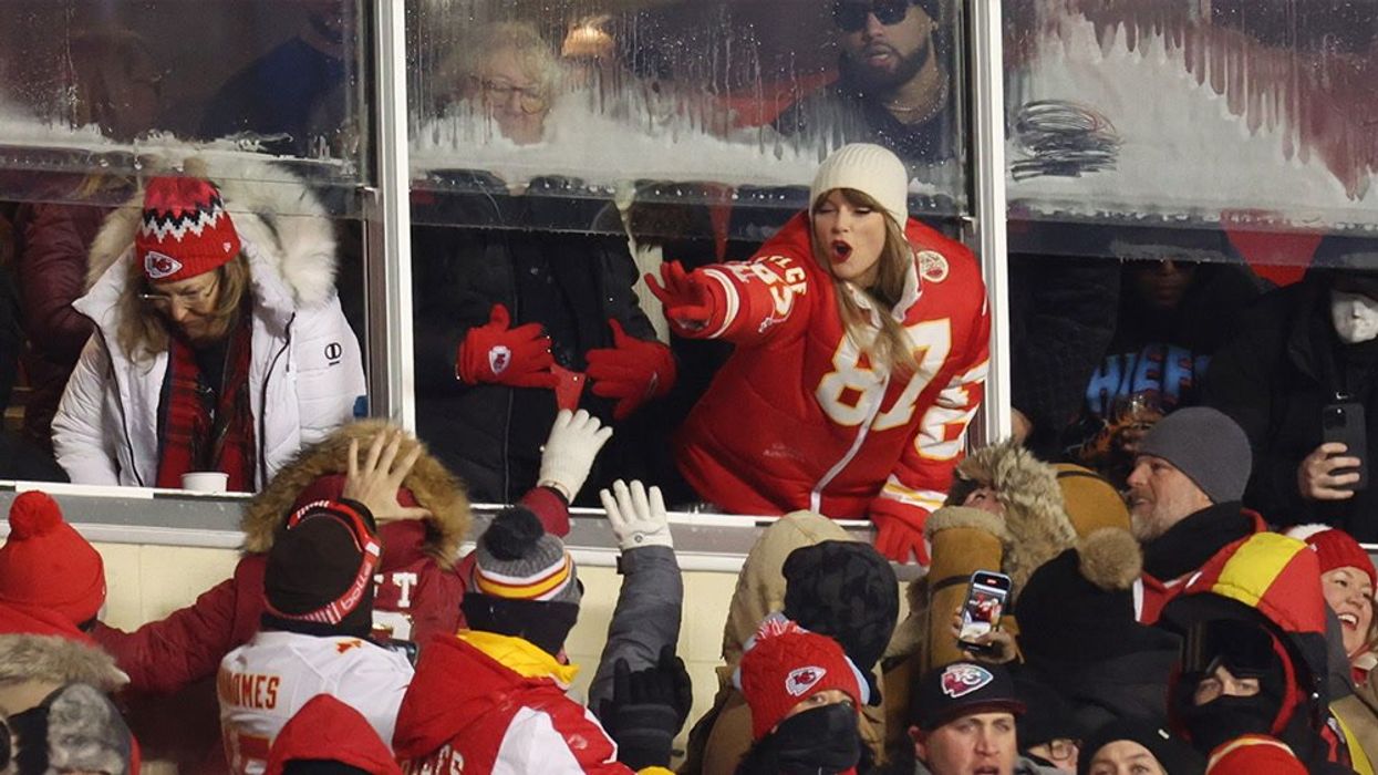 Jason Kelce screaming shirtless next to Taylor Swift has become an instant meme