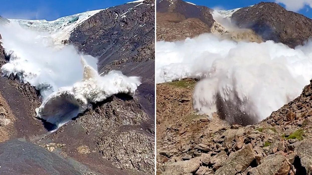 Hiker catches terrifying moment avalanche plunges towards his group
