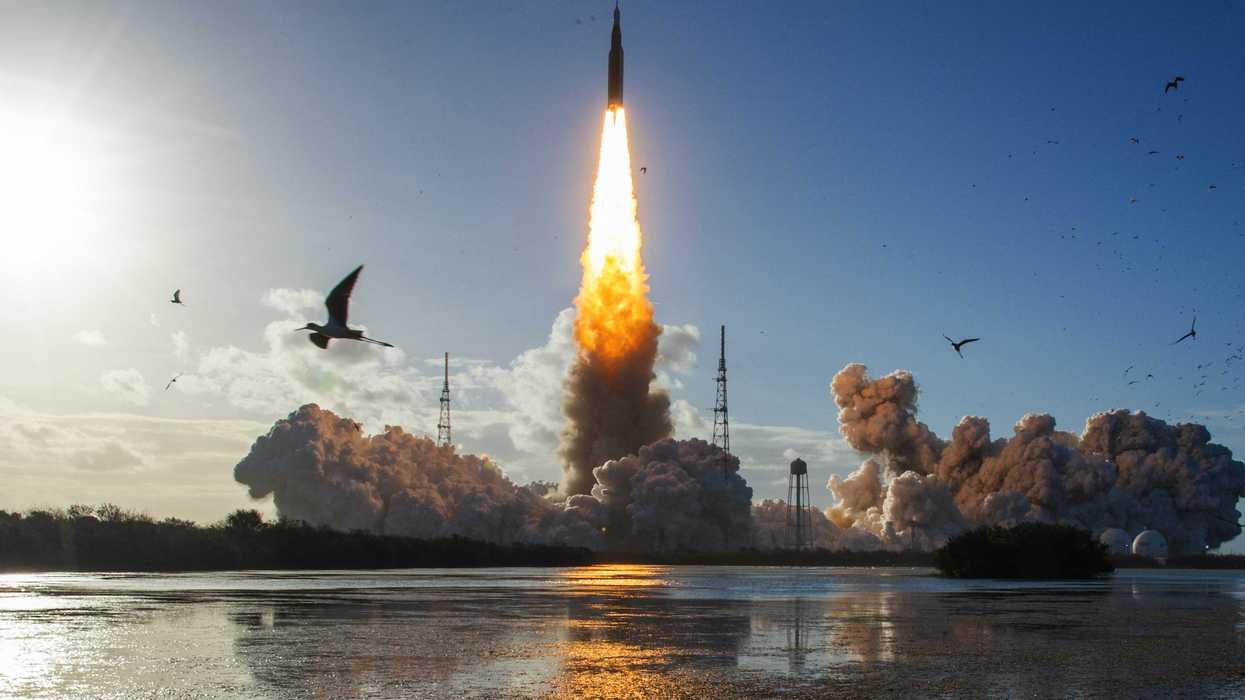 The Artemis II rocket launching from the Kennedy Space Center in Florida.