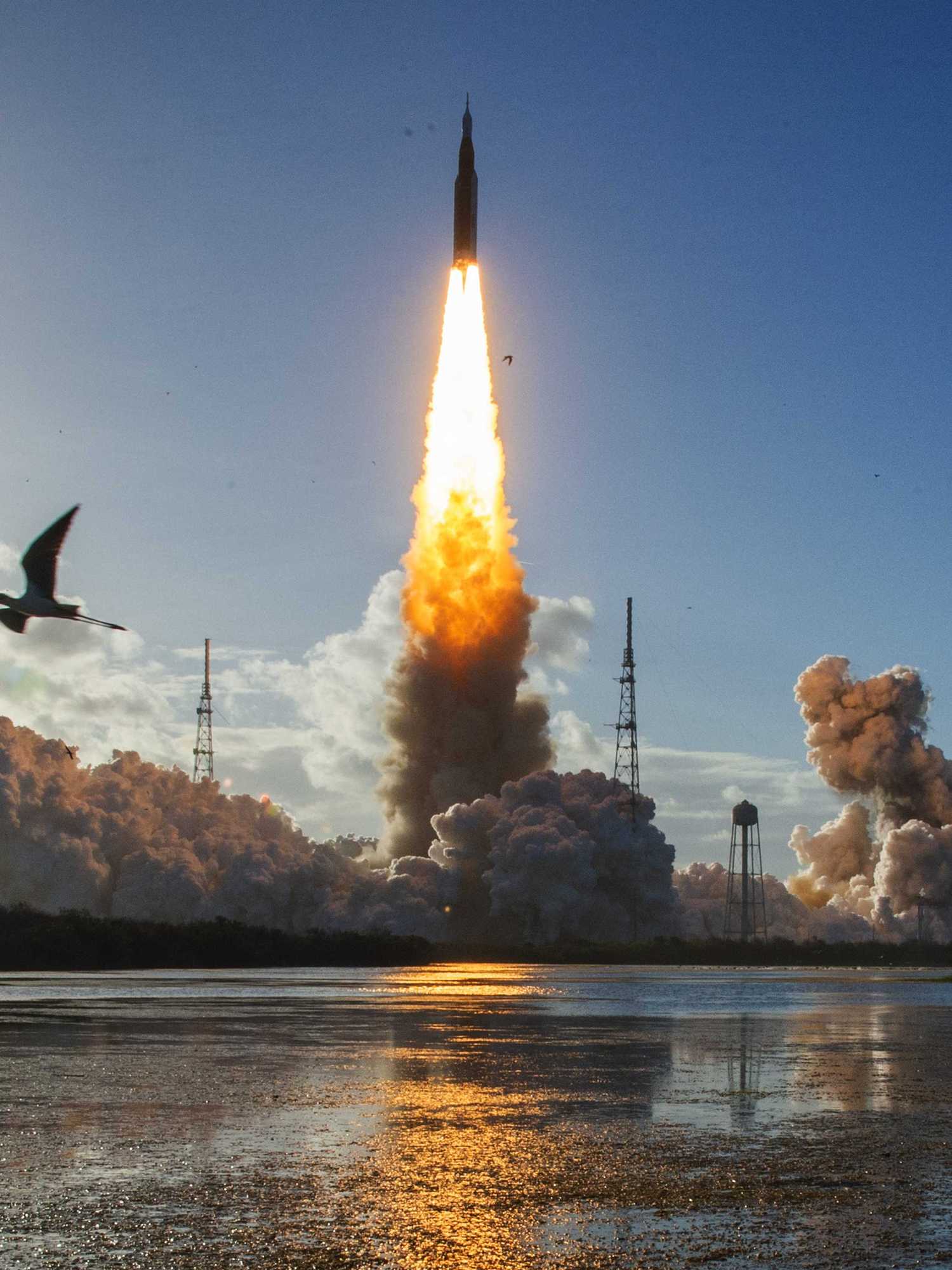 The Artemis II rocket launching from the Kennedy Space Center in Florida.