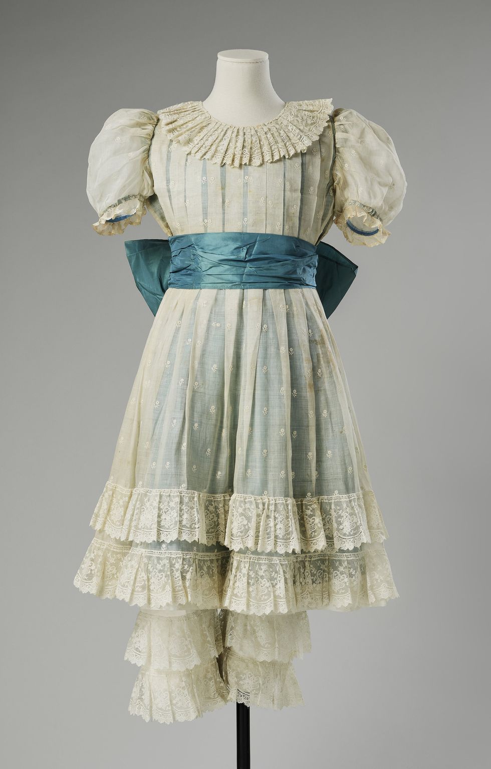 The blue taffeta dress overlaid with cream lace and matching cream lace bloomers worn by Princess Margaret to play The Hon. Lucinda Fairfax (Royal Collection/PA)