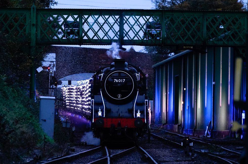 The BR Standard Class no. 70167 passes through fake snow (Andrew Matthews/PA)