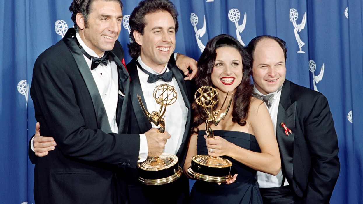 The cast of the Emmy-winning "Seinfeld" show pose with the Emmys they won for Outstanding Comedy Series on September 19, 1993