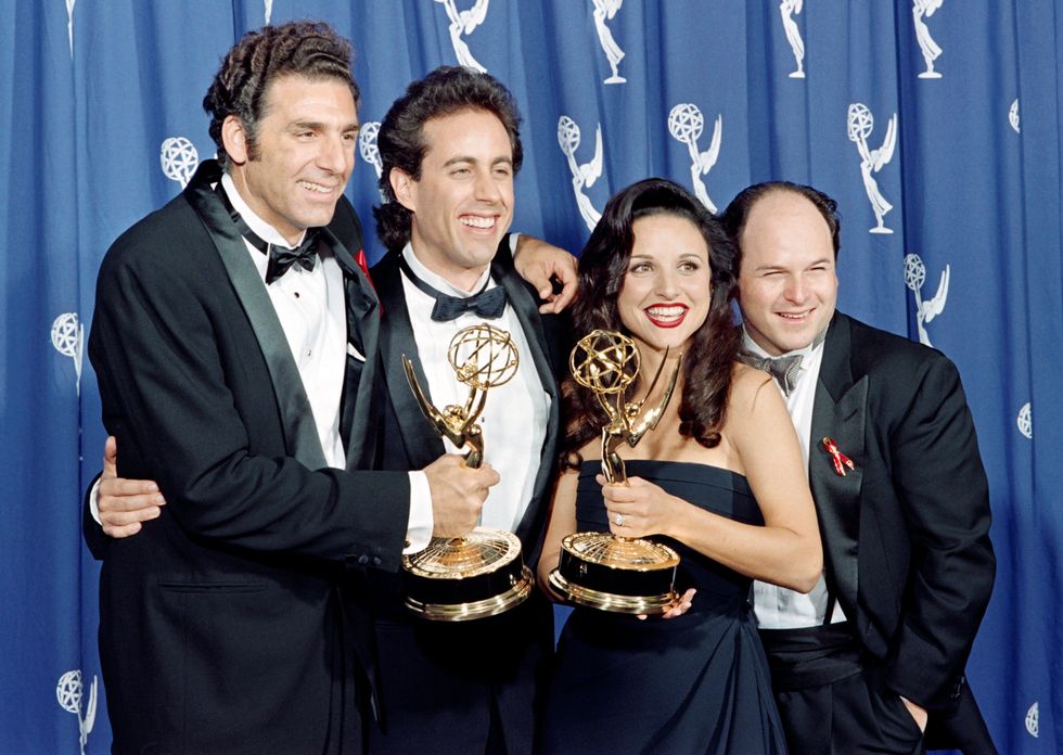 The cast of the Emmy-winning "Seinfeld" show pose with the Emmys they won for Outstanding Comedy Series on September 19, 1993