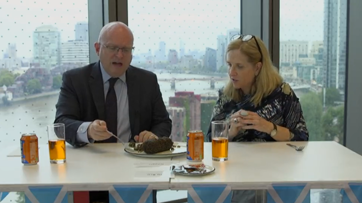 The charge d’affaires at the US embassy in London, Philip Reeker, was joined by fellow officials in testing foods such as Irn Bru and haggis (@USAmbUK/Twitter)