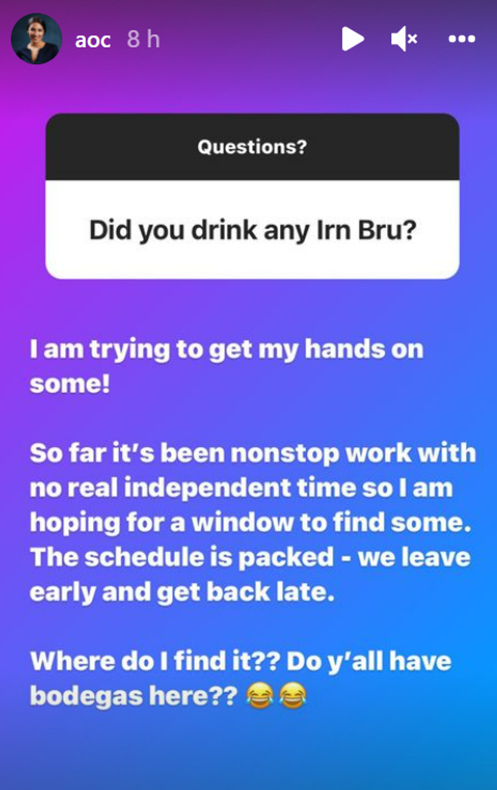The congresswoman is keen to try some Irn Bru (AOC/Instagram/PA)