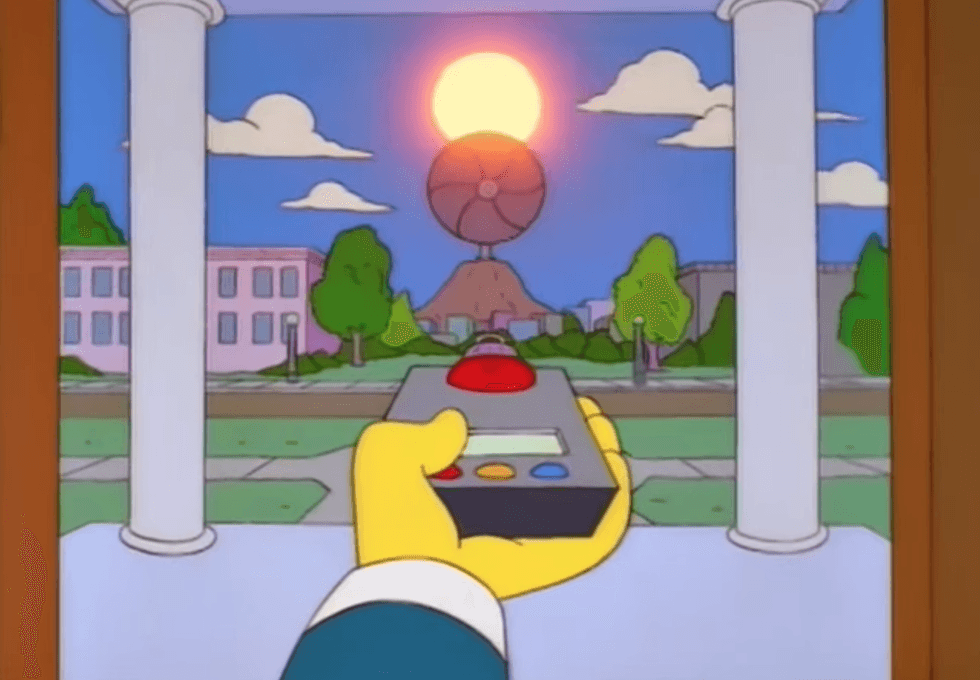 The conspiracy bears a resemblance to the Simpsons plot in which Mr Burns blocks the sun to drive his profits