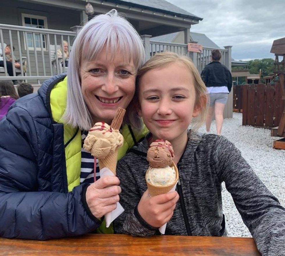 The couple\u2019s daughter Andrea and their granddaughter Emily, 9.