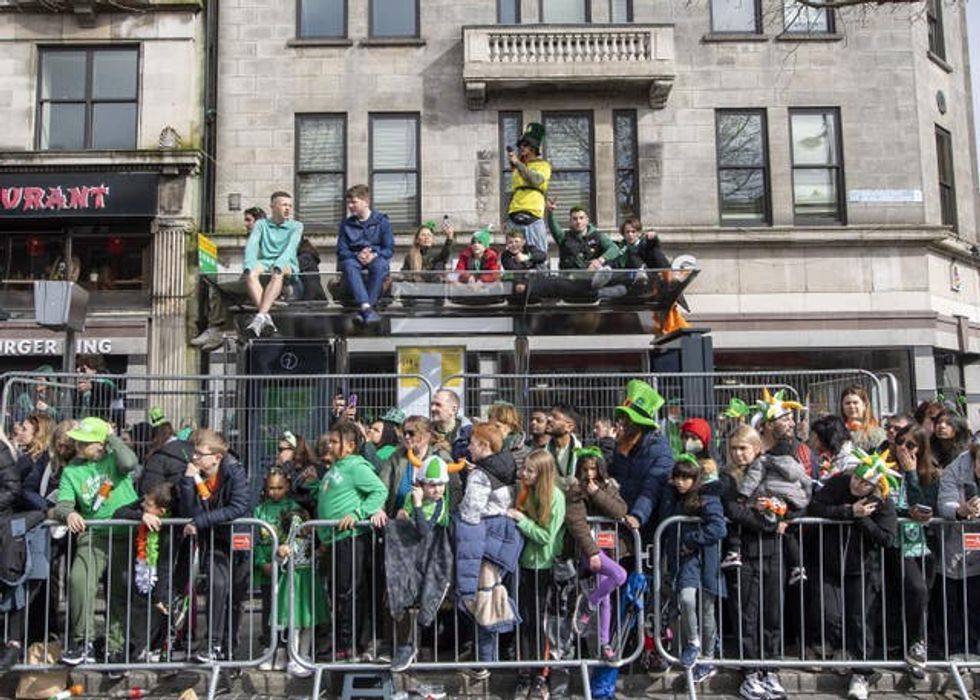 The crowd watch performers during the St Patrick\u2019s Day Parade in Dublin