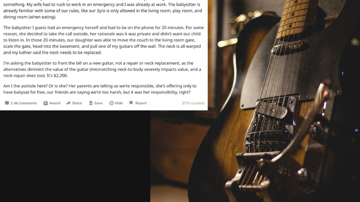 <p>The dad told fellow Redditors he had asked the babysitter to buy him a brand new guitar</p>