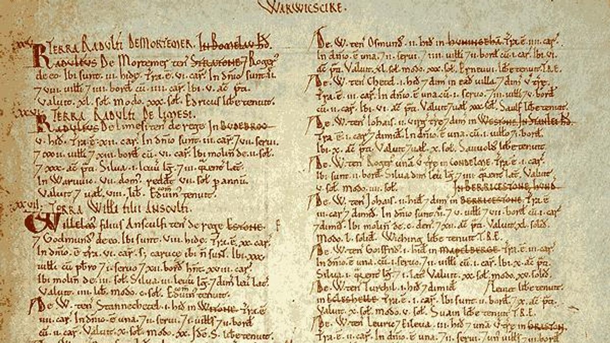 The Domesday Book of 1086 records surnames for many major landholders