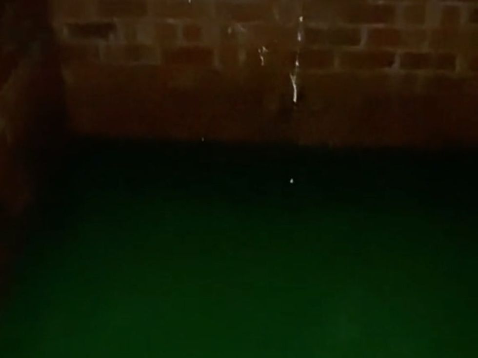 The door revealed a dark, cobwebbed room - half filled with green water