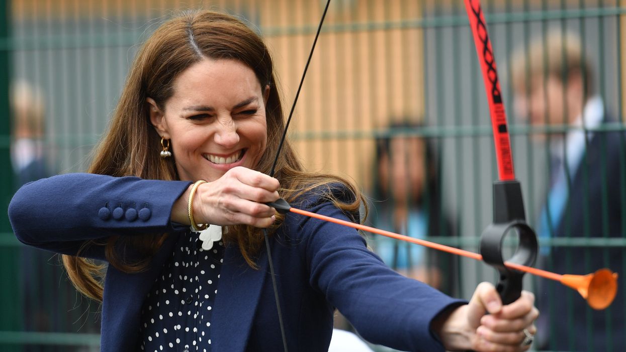 The Duchess of Cambridge at an archery session during a visit to The Way Youth Zone in Wolverhampton, West Midlands (Jacob King/PA)