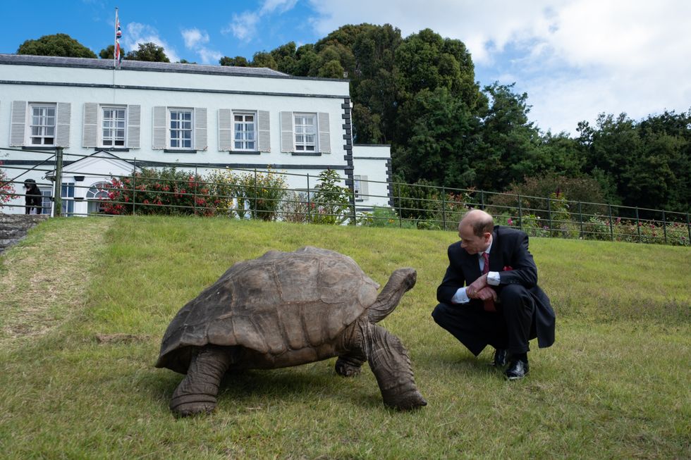 Duke of Edinburgh meets oldest living land animal – Jonathan the tortoise