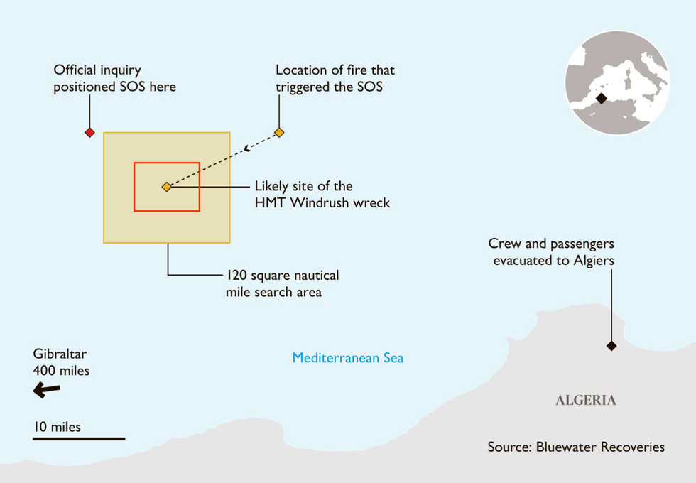 The Empire Windrush sank in the Mediterranean Sea in 1954 (DavidLMearns/Bluewater/PA)