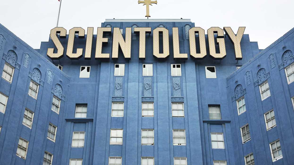 The exterior of the Church of Scientology building in Los Angeles.