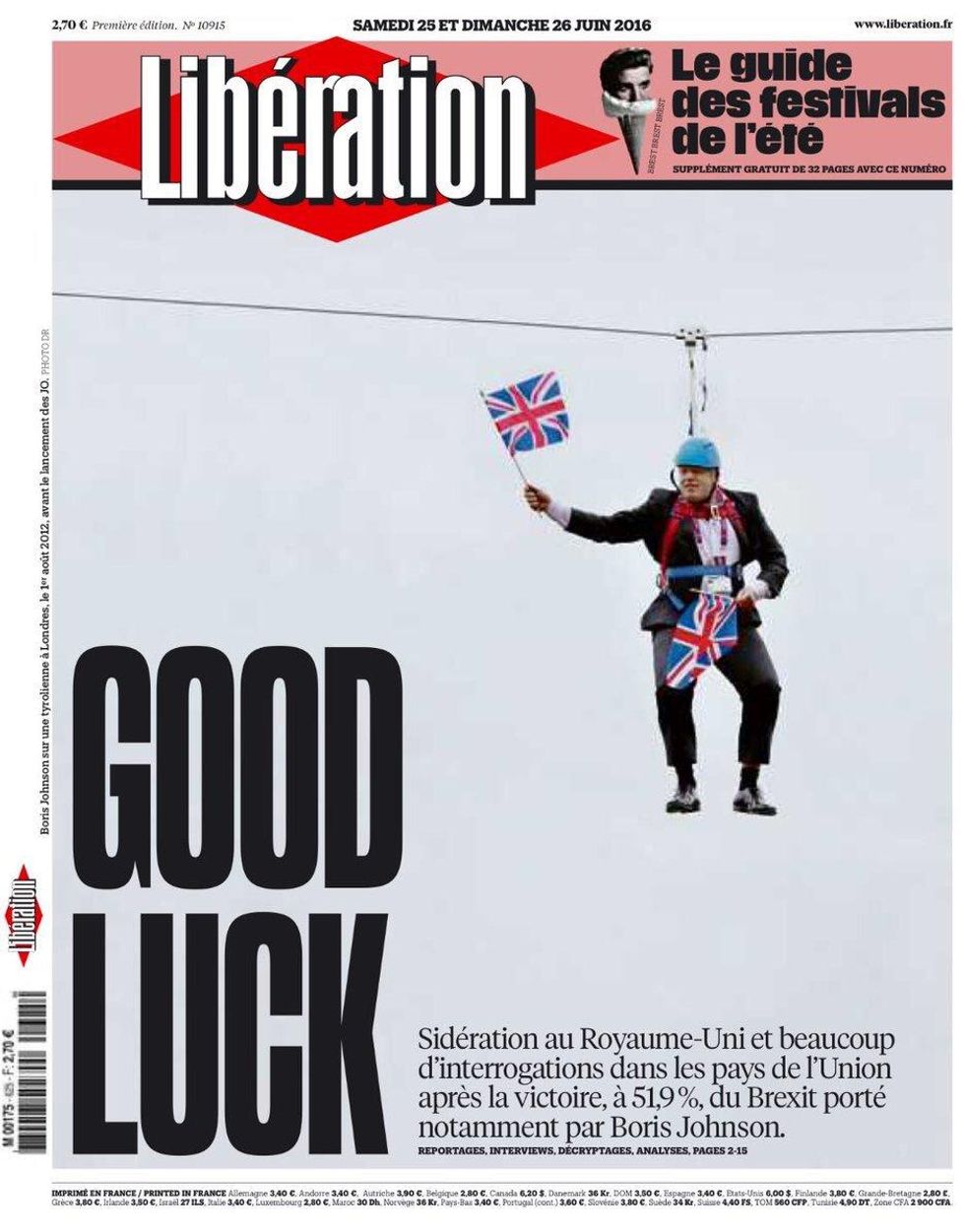 The front page of Lib\u00e9ration after Britain voted to leave the EU