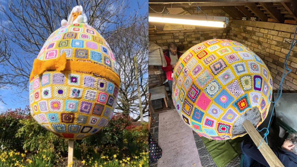 Giant crocheted Easter Egg catches attention of local villagers