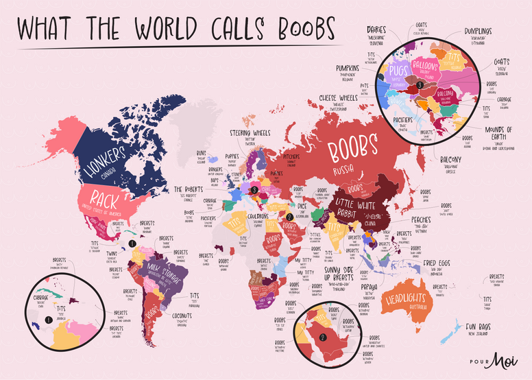 The most used boob nicknames in every country mapped
