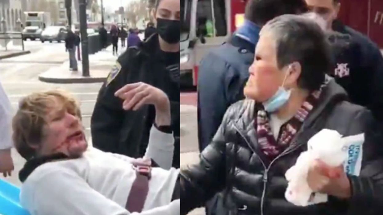 <p>The grandmother (right) hit back against her unnamed assailant</p>