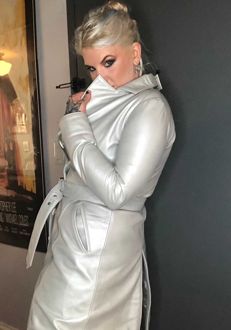 The Jacket Maker - Moonlight Silver Leather Trench Coat