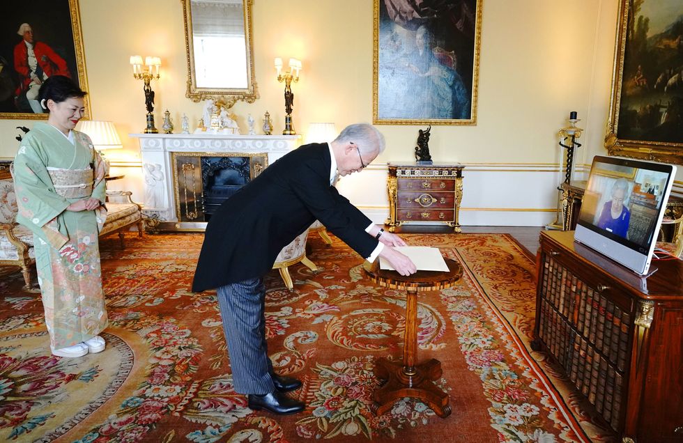 The Japanese Ambassador Hajime Hayashi presents his credentials to the Queen via video link (Jonathan Brady/PA)