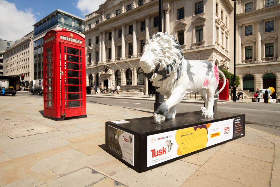 The lion statue designed by Dr Handa Haruhisa in Waterloo Place, central London (James Manning/PA)