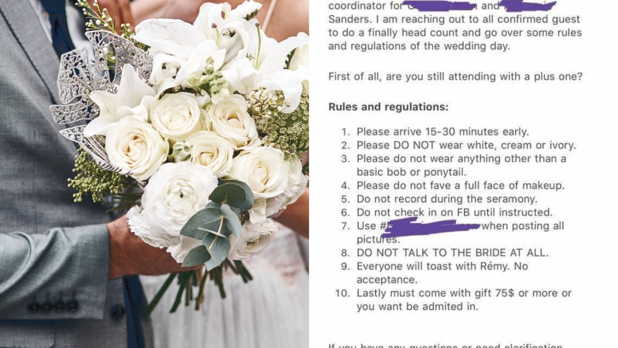 <p>The list of ‘rules and regulations’ was emailed to guests by the couple’s wedding planner</p>