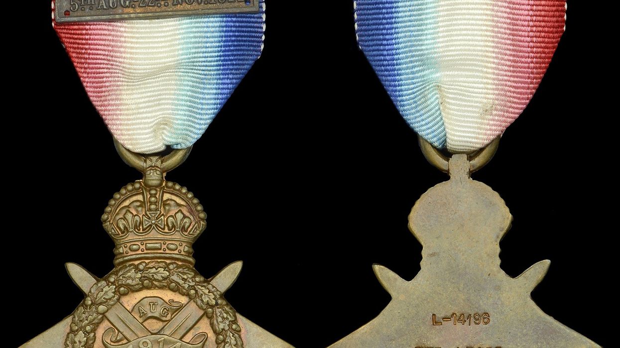 The medal won by the first British soldier to be killed in action during the First World War (Dix, Noonan, Webb/PA)