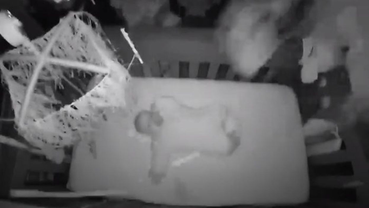 <p>The moment a tree narrowly missed a sleeping baby when it feel down on a house</p>