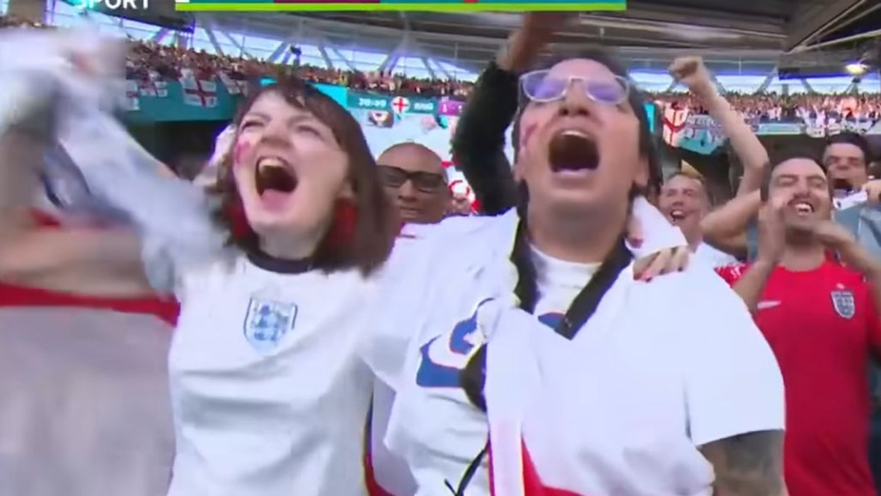 <p>The moment England fan Nina was caught attending the England v Denmark match when she called in sick at work</p>
