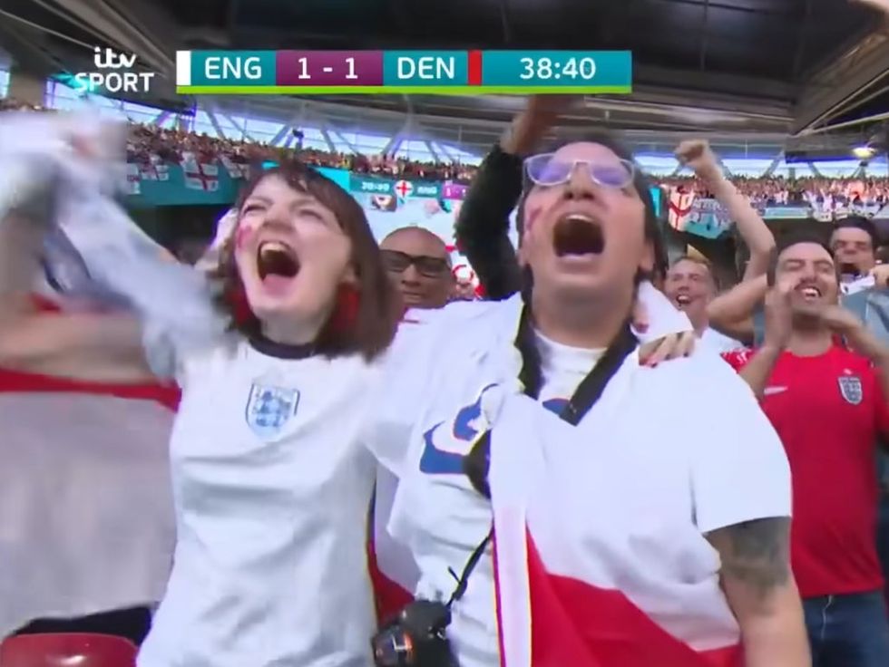 <p>The moment England fan Nina was caught attending the England v Denmark match when she called in sick at work</p>