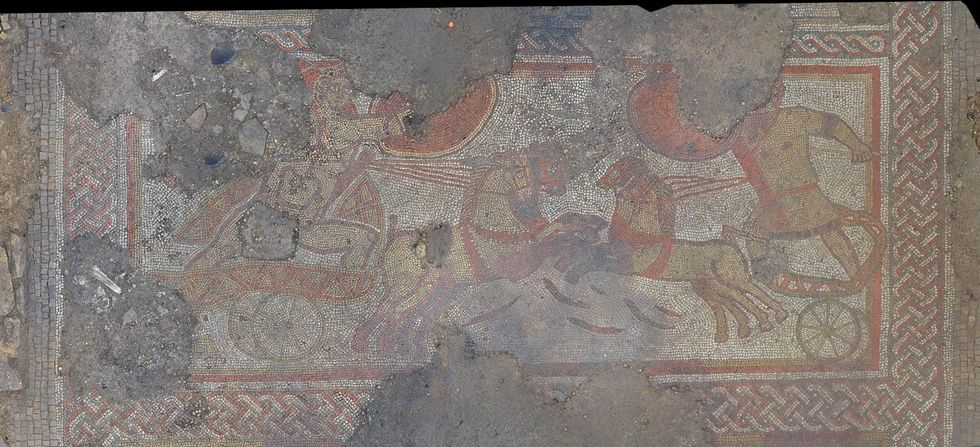 The mosaic depicts one of the famous battles of antiquity; the fight between Achilles and Hector during the Trojan War. (University of Leicester Archaeological Services/PA)