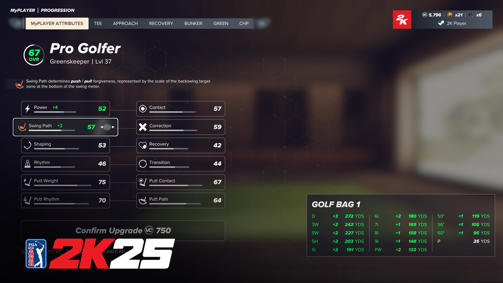 The MyPLAYER attributes that can be levelled up