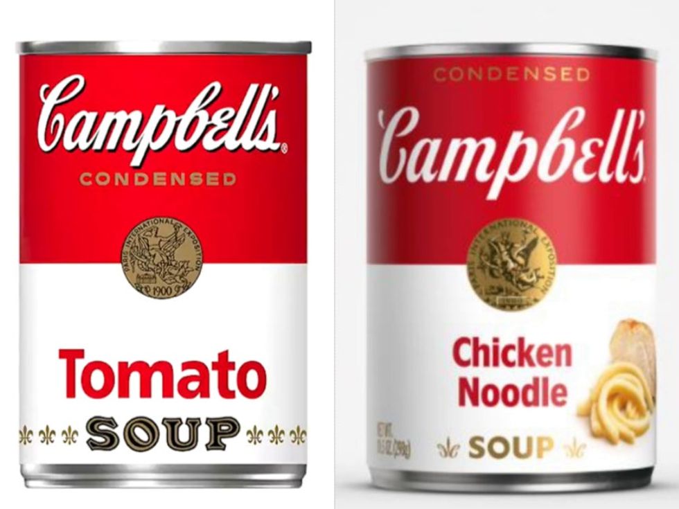 <p>The old design (left) alongside the soup can\u2019s new design (right)</p>