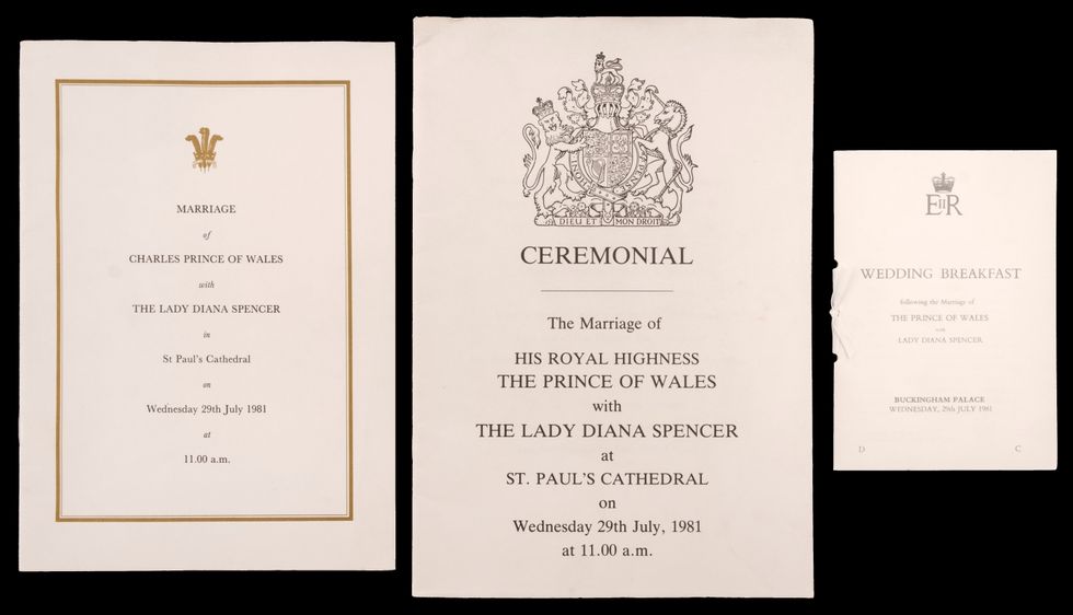 The order of service, ceremonial details and wedding breakfast programme (Dominic Winter Auctioneers/PA)