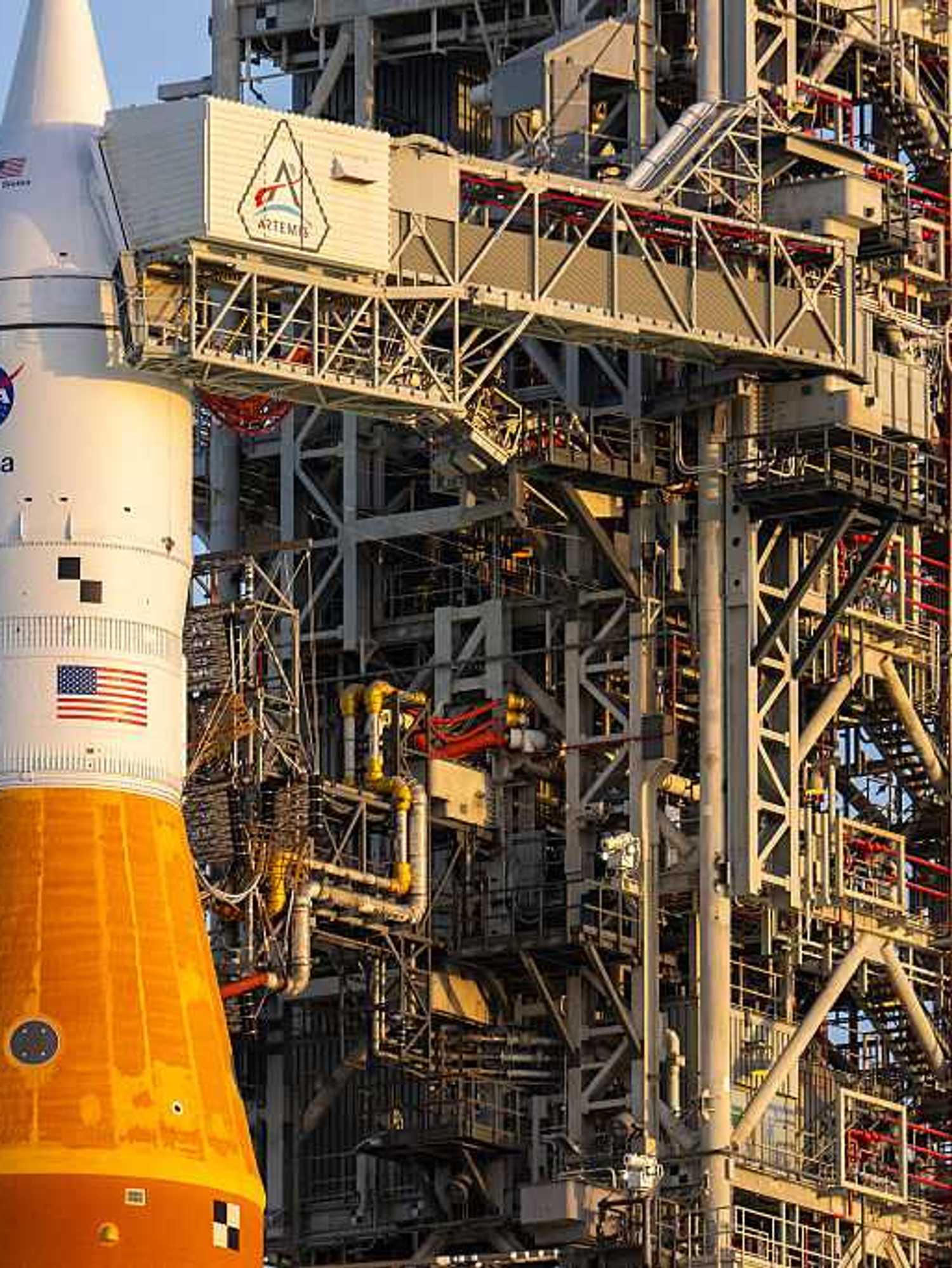 The Orion spacecraft docked at the Kennedy Space Center.