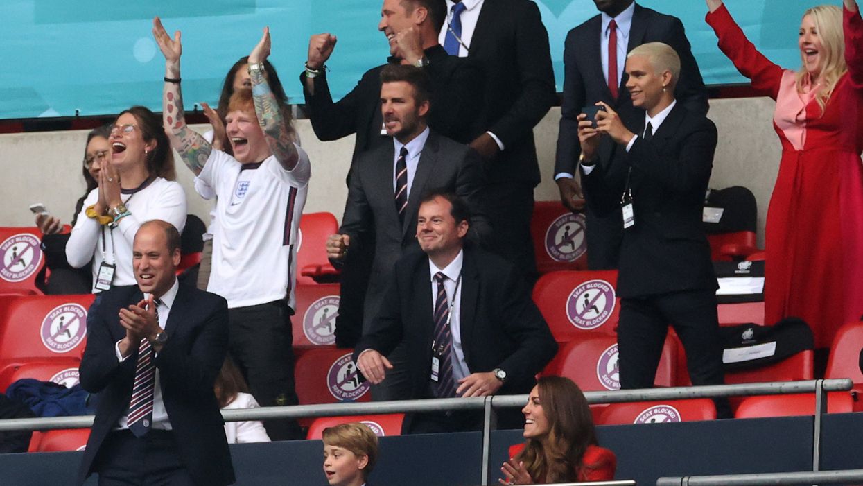 <p>The pair were joined by the Royals a few rows in front </p>