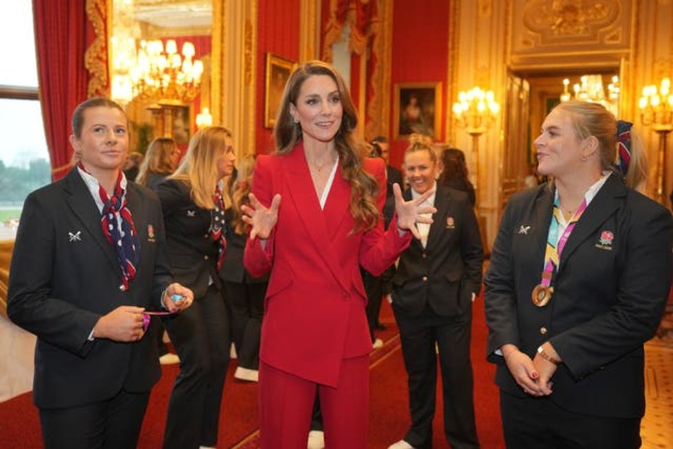 The Princess of Wales, patron of the Rugby Football Union, during a reception for the England Women\u2019s Rugby team, following their World Cup win in September 2025, at Windsor Castle, Berkshire