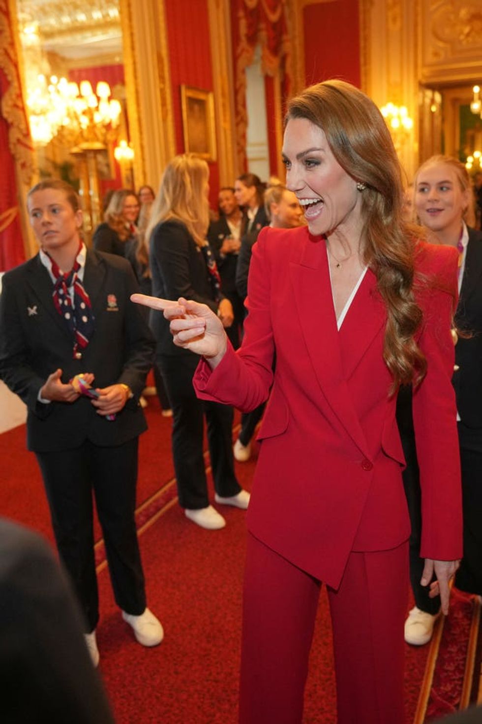 The Princess of Wales, patron of the Rugby Football Union, during a reception for the England Women\u2019s Rugby team, following their World Cup win in September 2025, at Windsor Castle, Berkshire