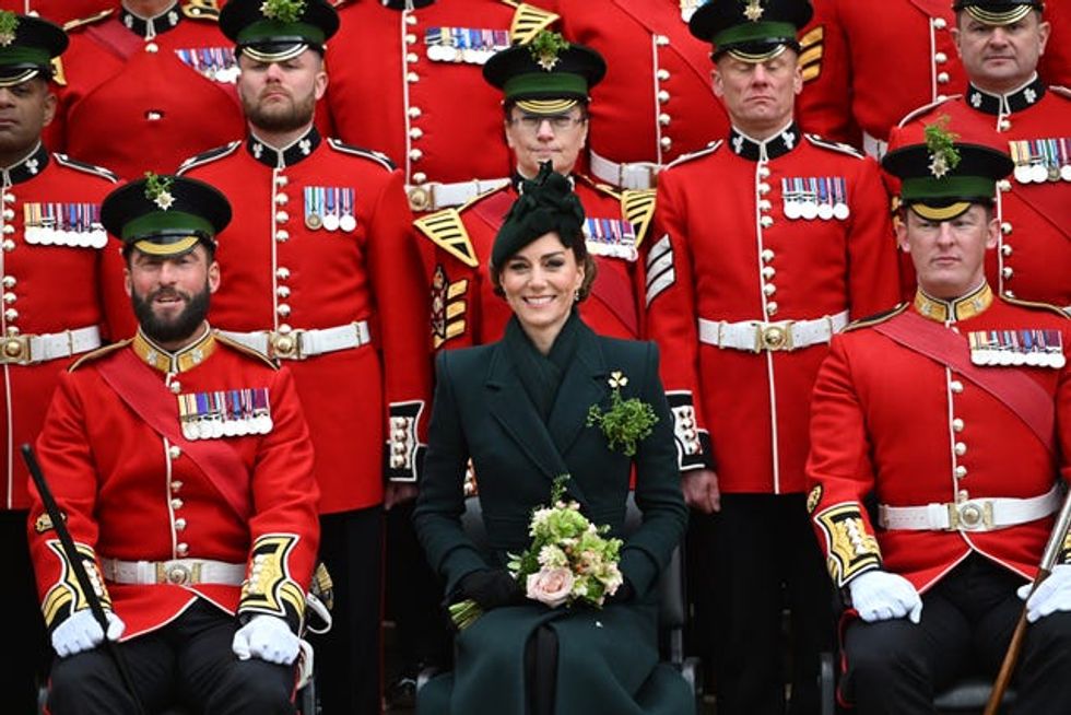The Princess of Wales poses for a photo during the visit to the Irish Guards