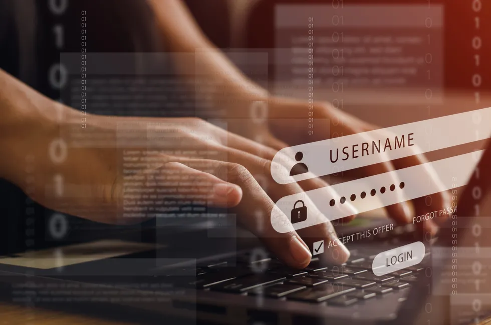 The programmer is logging in and encrypting it for security. with cybersecurity technology, website design and social security cyber concept stock photo