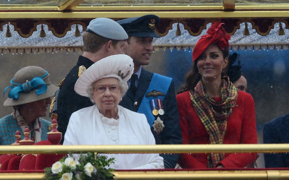 The Queen with the Duke of Sussex and the Duke and Duchess of Cambridge